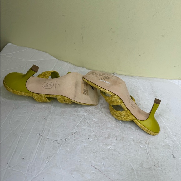 ASH New Raffia Leather Strap Mules Thong Kitten Heel Sandals Square Toe Shoes 38 - Picture 12 of 16